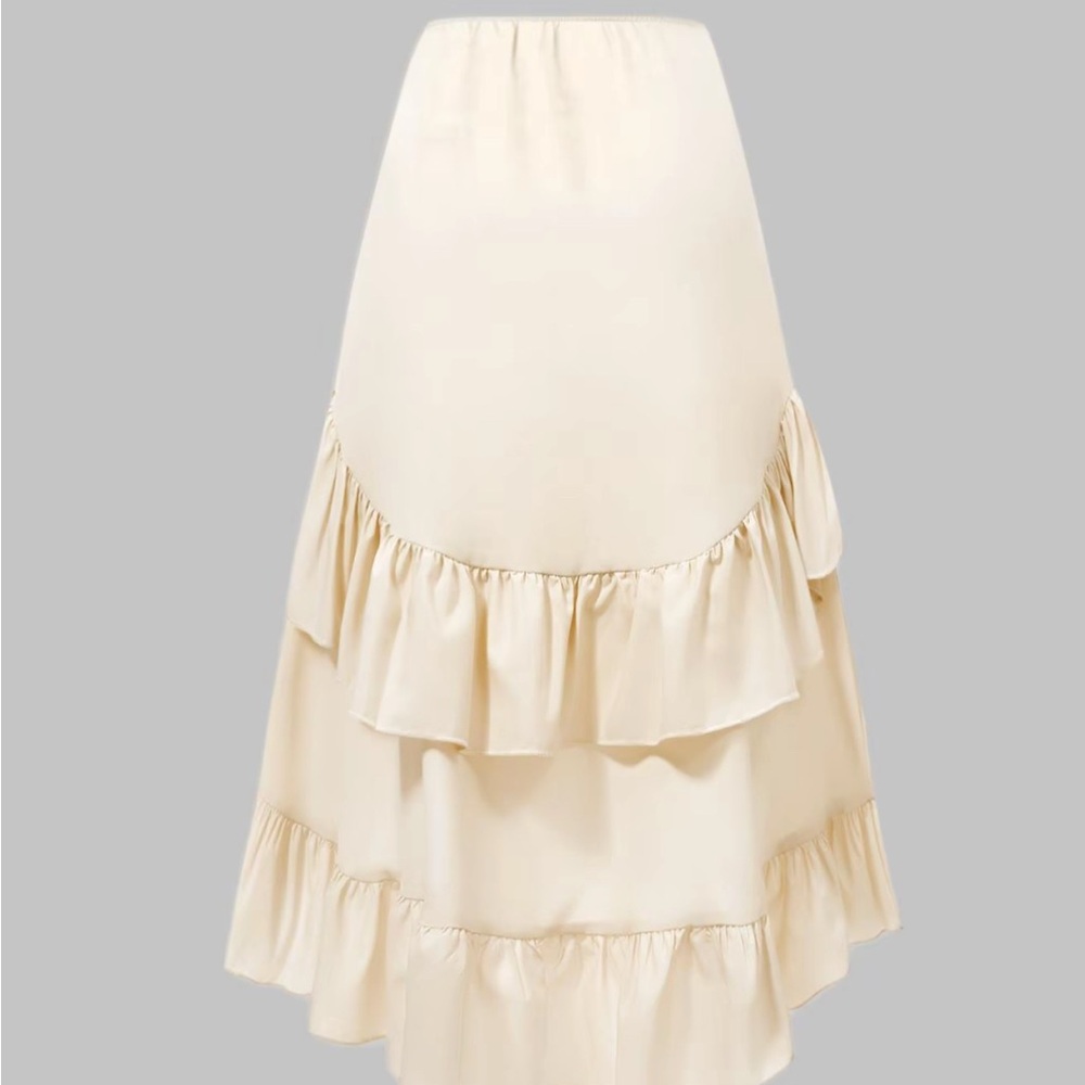 High Low Cream Ruffle Skirt - Picture 2 of 6